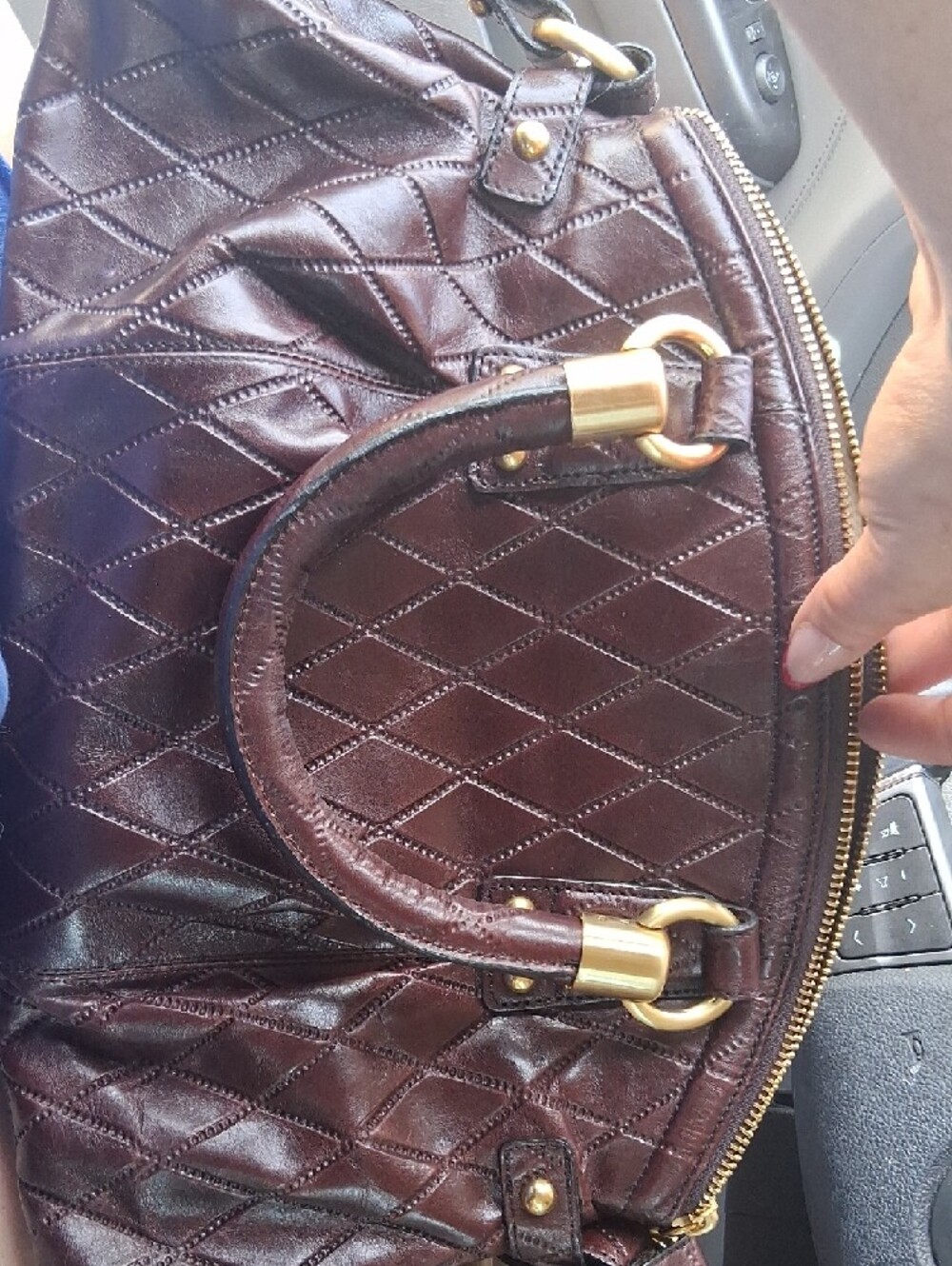 Brahmin Quilted Brown/Mahongony Leather Tote Bag with Gold Hardware - Picture 4 of 4